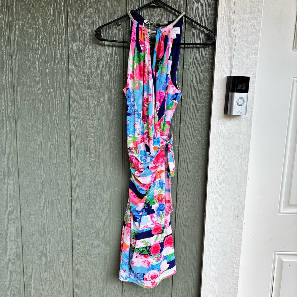 Jessica Simpson Floral Halter Wrap Dress with Chain Neckline